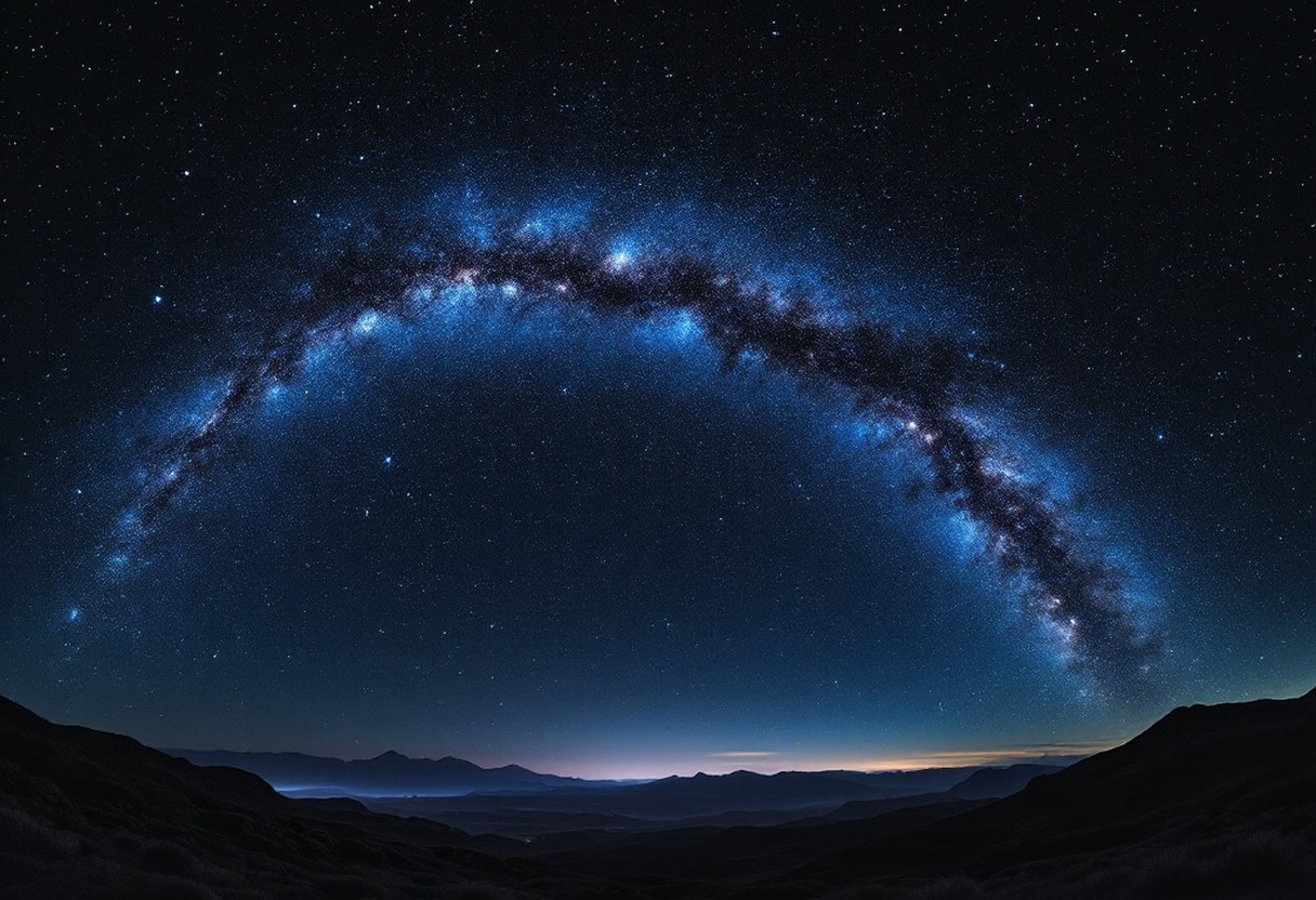 Astrophotograph — the Milky Way core arching over a dark landscape